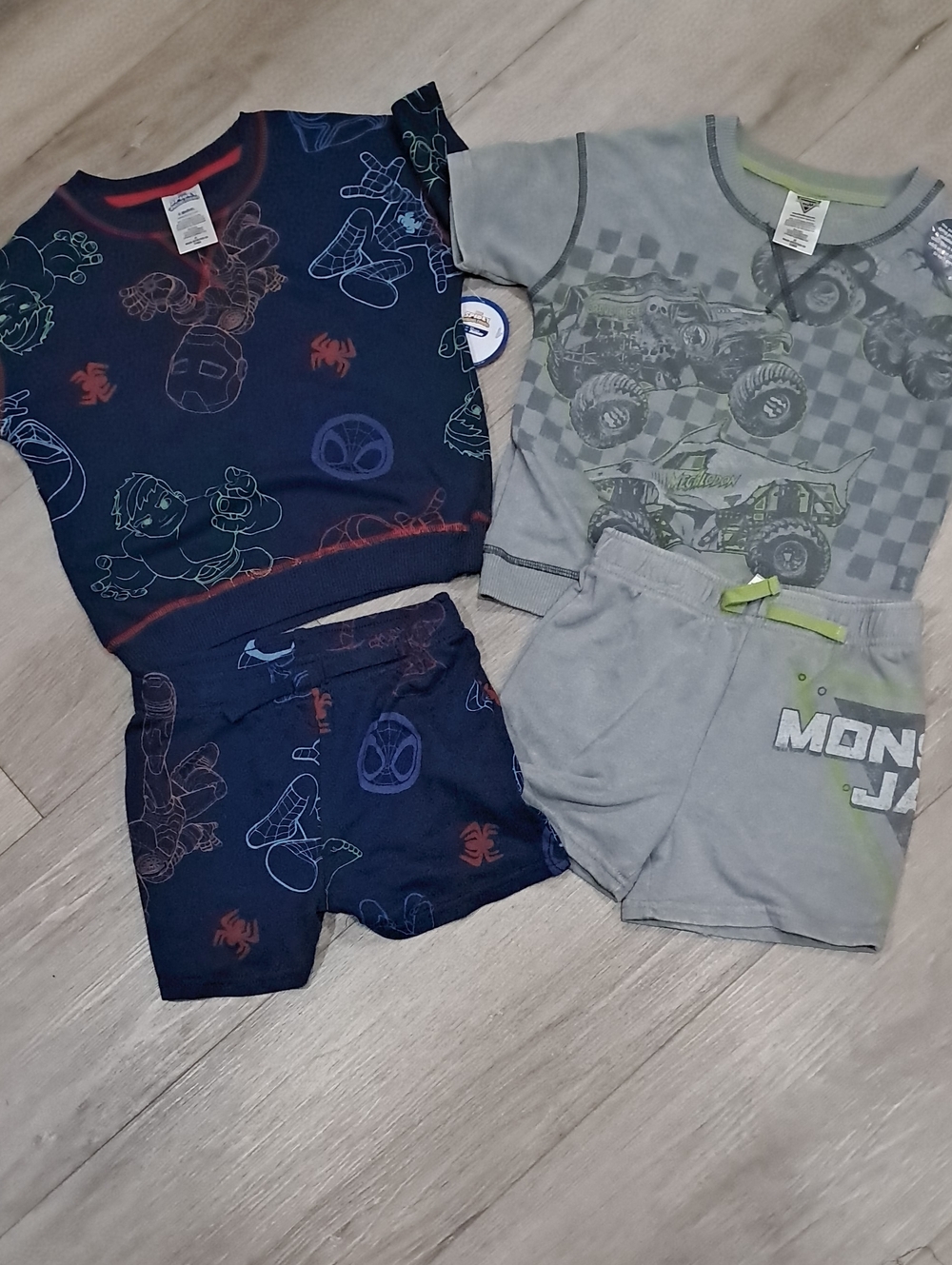 Two-Piece Boys Pajama Sets - Navy Spider & Gray Monster Jam